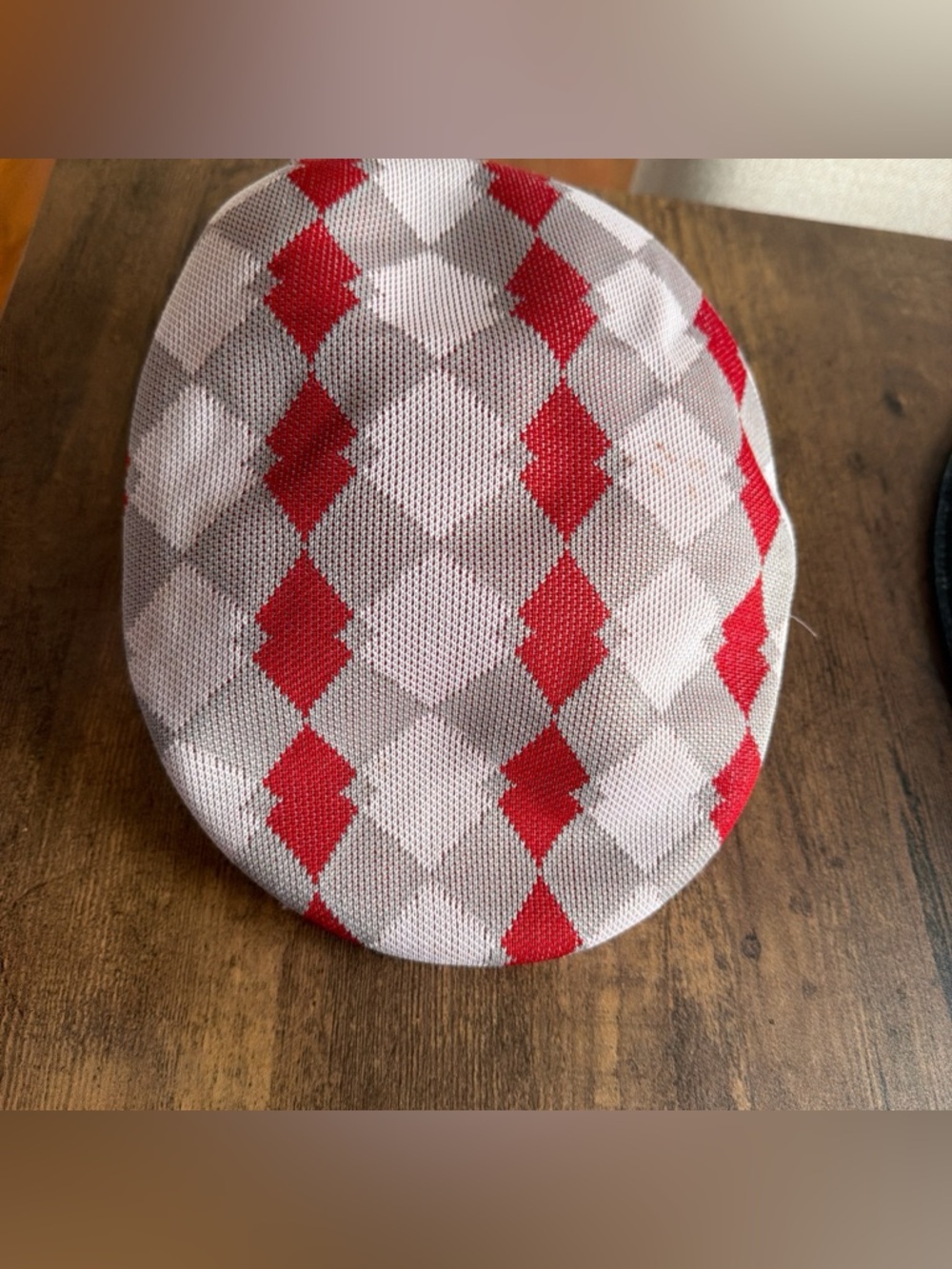 Kangol Red and Gray Argyle Flat Cap